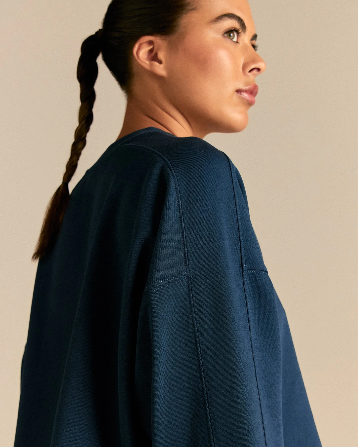 Comfort Lightweight Raw Edge Oversized Crew Neck | True Navy - Image 6