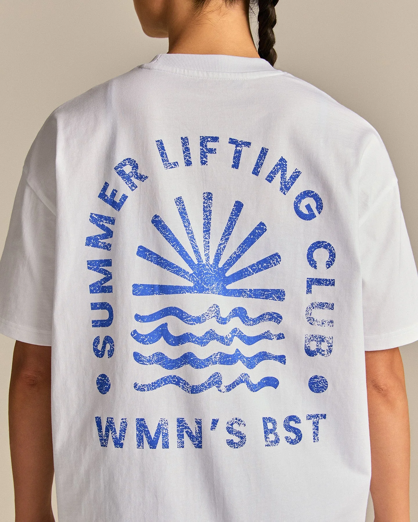 Comfort Summer Lifting Club Oversized T-Shirt | White/Luminous Blue - Image 6