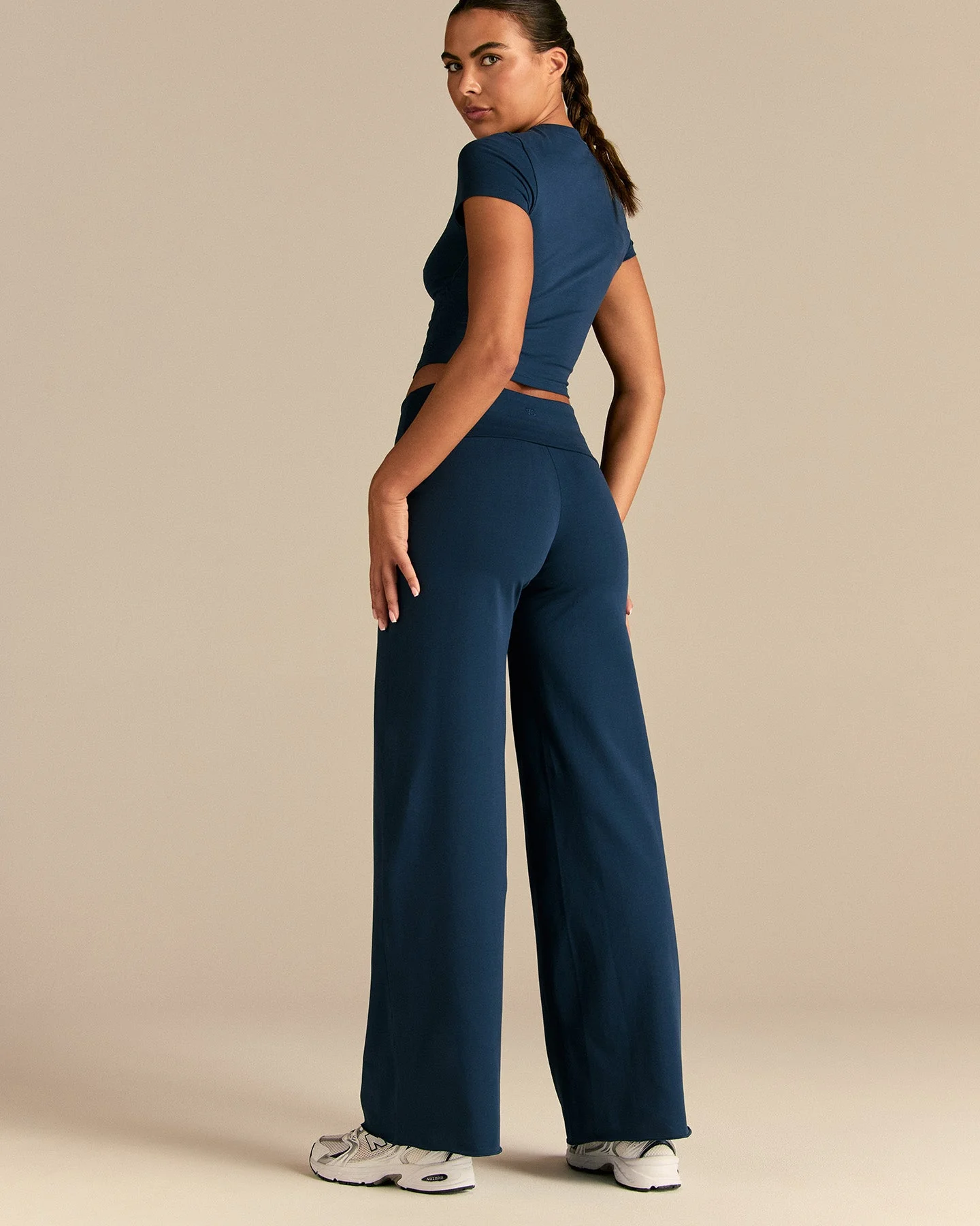 Cotton Contour Fold Over Straight Leg Pants | True Navy - Image 2