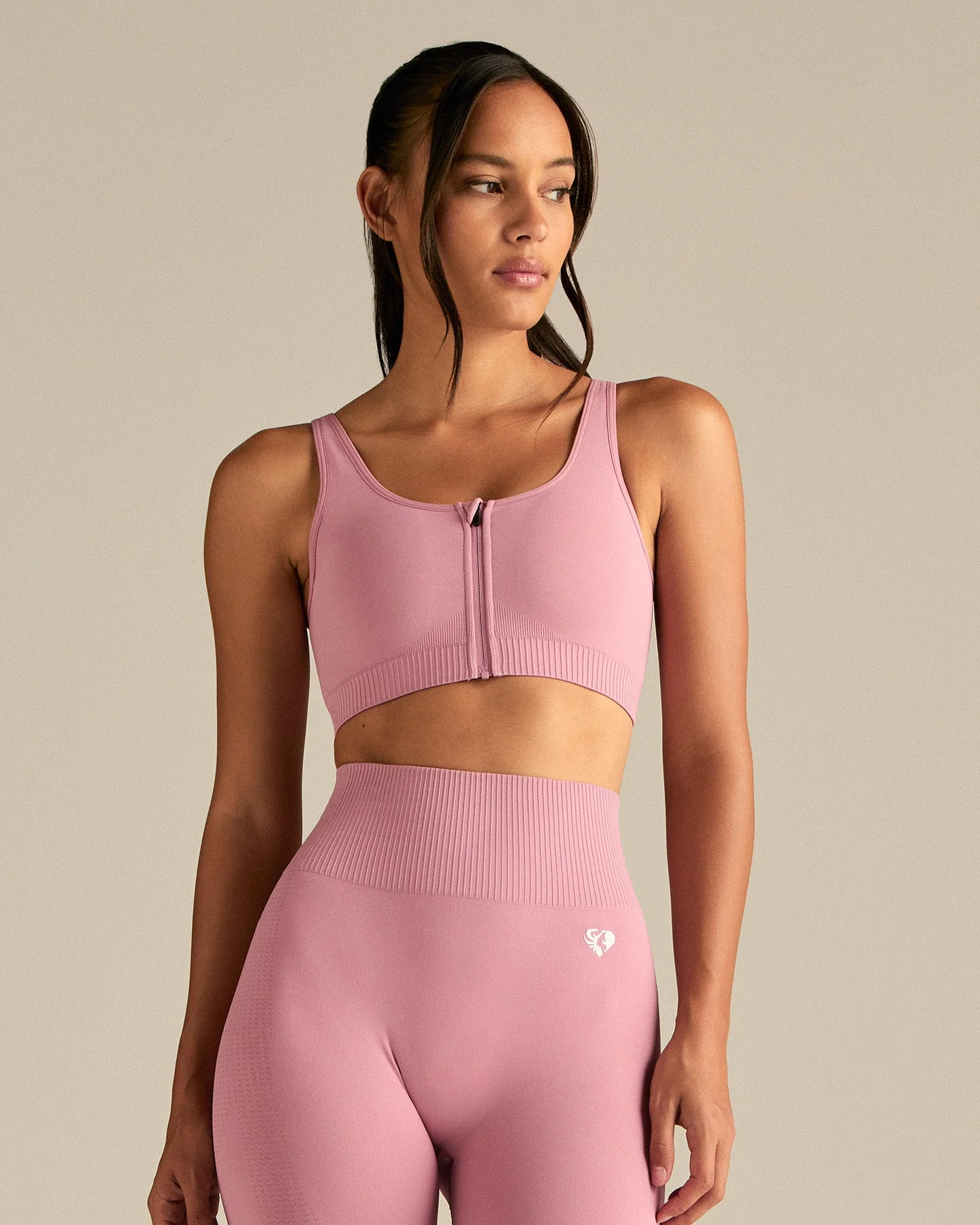 Power Zip Front Bra | Blush Pink