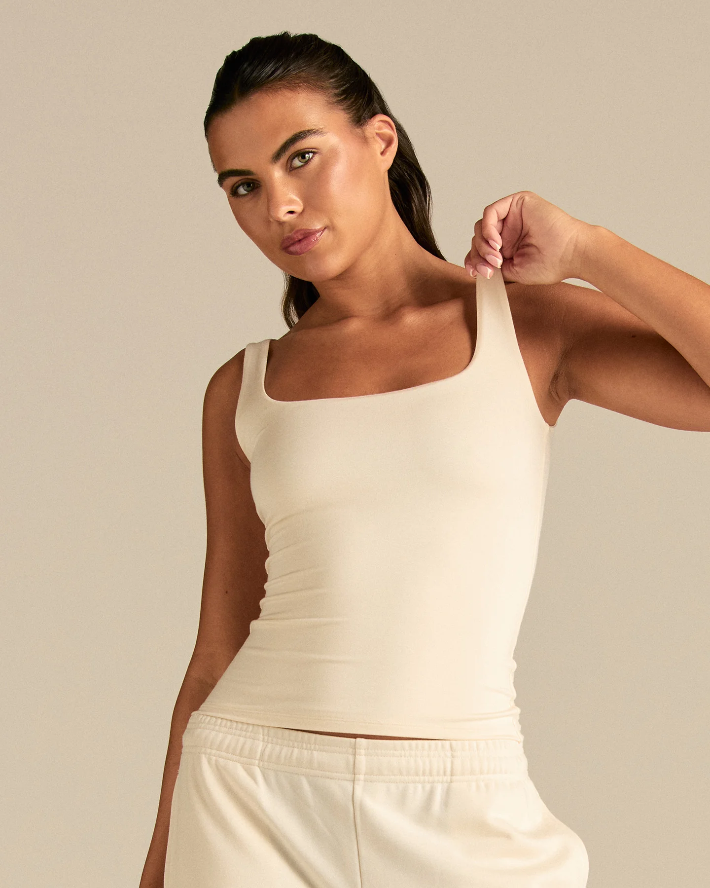 Smooth Contour Midi Square Neck Tank | Coconut White